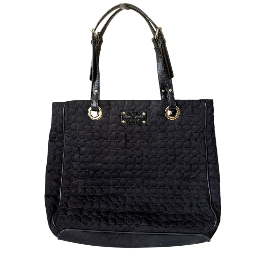 Kate Spade New York Black Quilted Nylon Tote Bag Gold Hardware Shoulder Bag Y2K